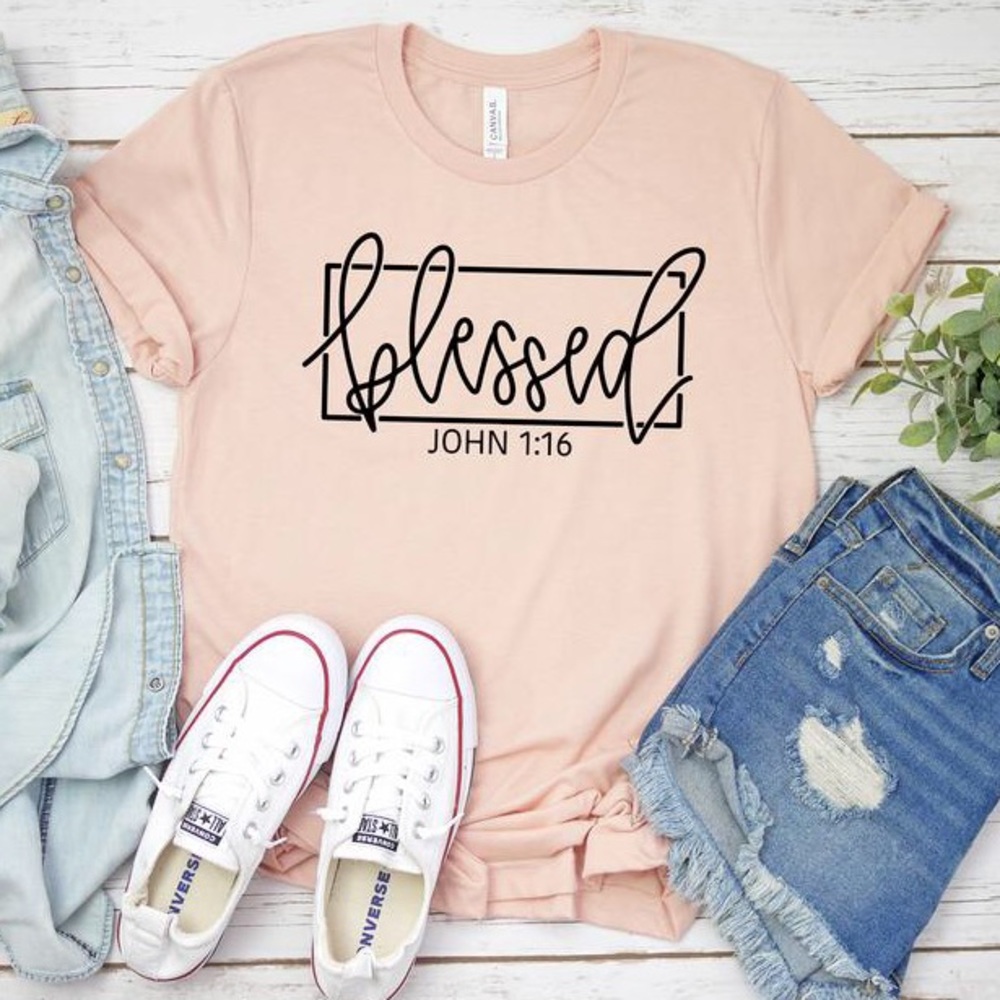 Blessed TShirt Bible Theme Peach Tee NEW NWT